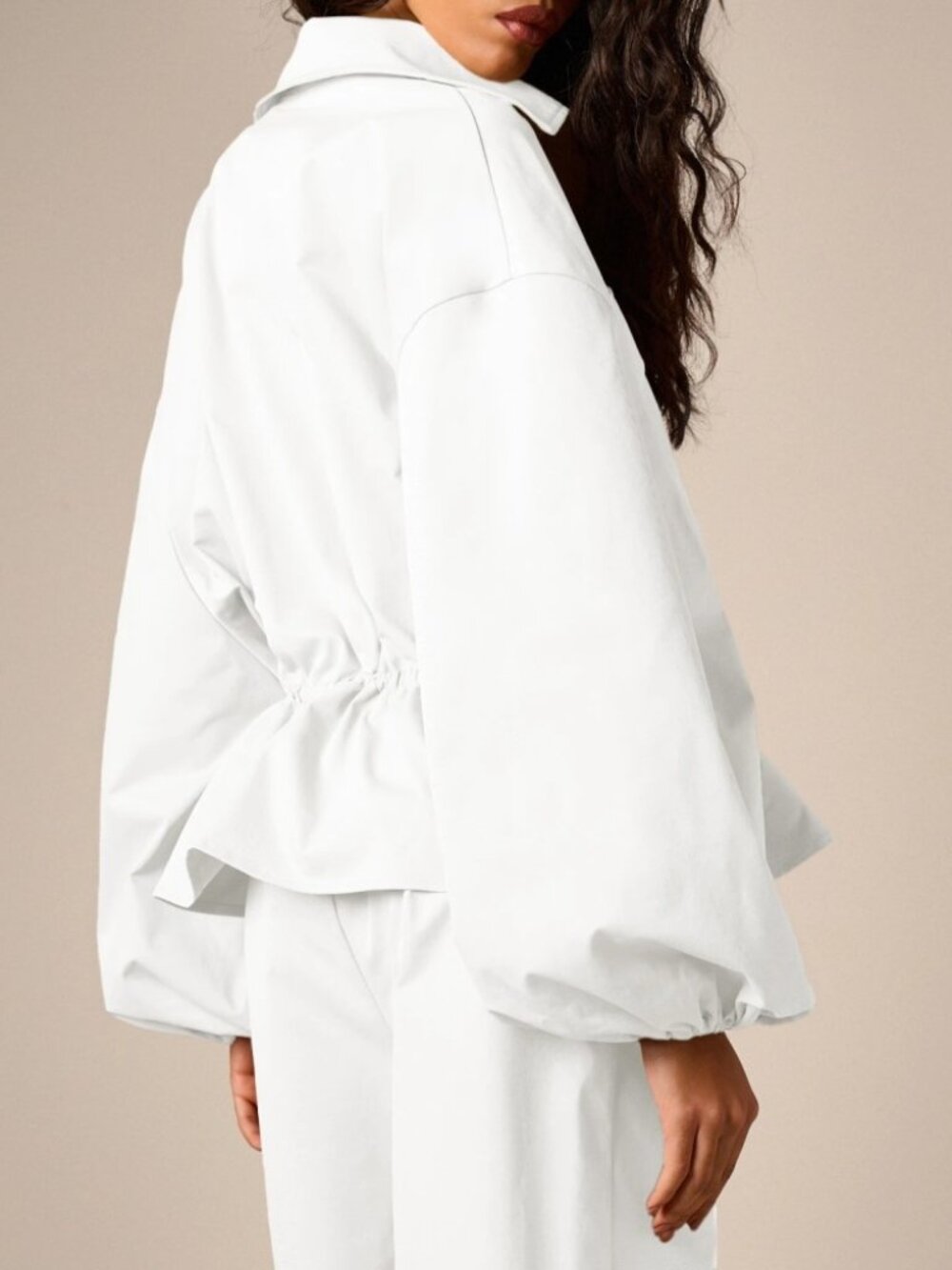 White Peplum Cargo Jacket with Cinched Waist - Picture 3 of 6